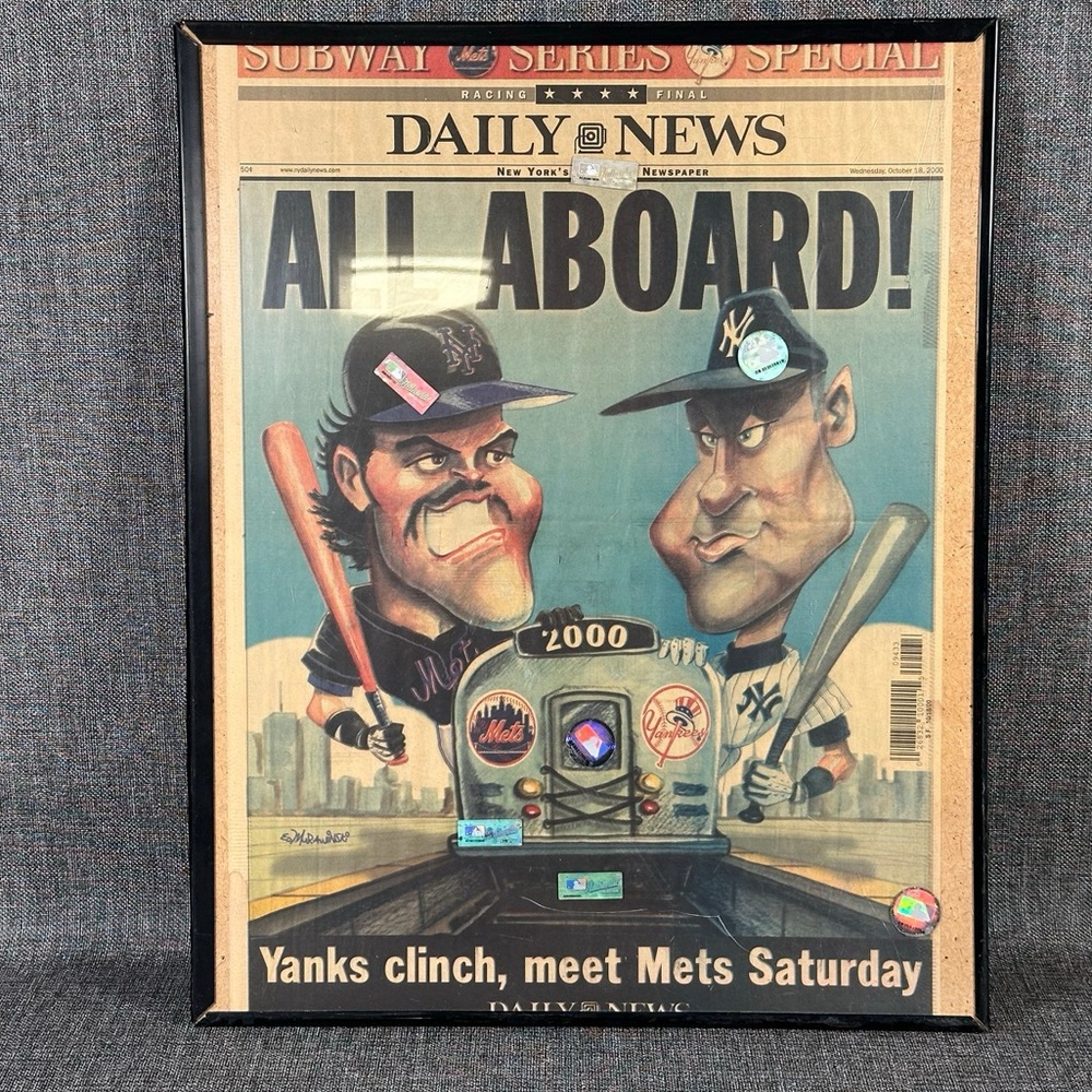 NEW YORK DAILY NEWS 2000 WORLD SERIES YANKEES vs METS, PIAZZA JETER  FRAMED